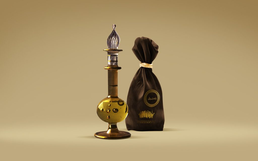 perfume bottle in traditional packaging